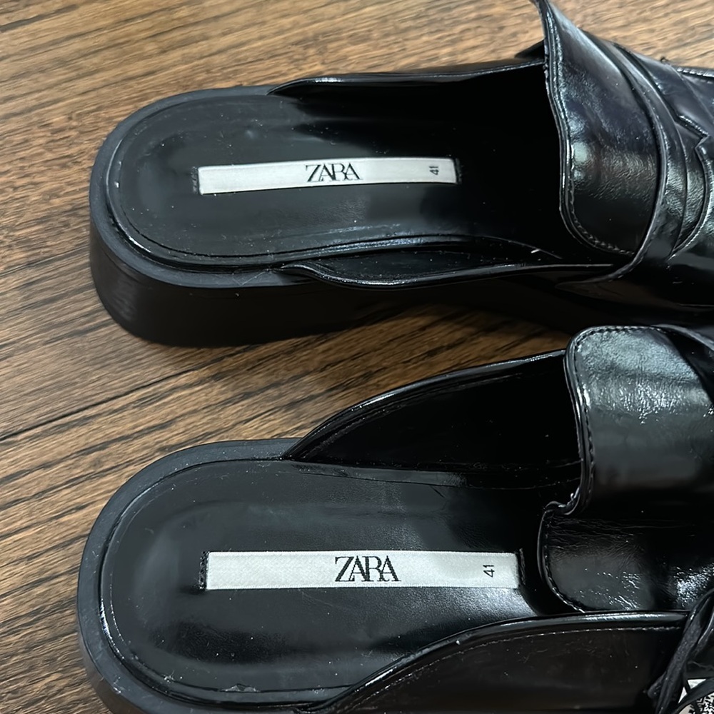 NWT Zara Women’s Loafer Slide On Shiny Black Mules Size 10/41 - Picture 7 of 11
